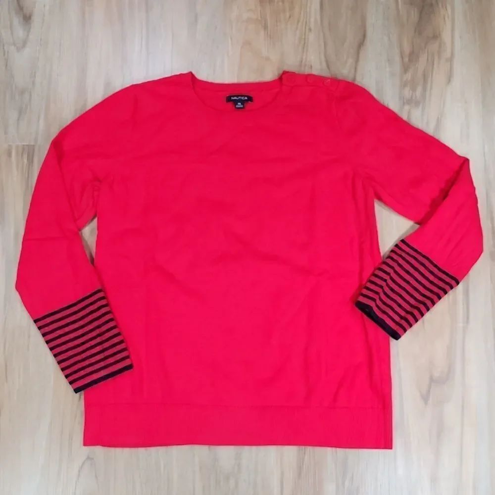 🔹️Nautica Red & Black Stripe Long Sleeve Sweater XLarge